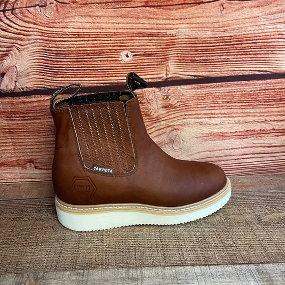 Mens LEATHER Light Weight Ankle Half CHELSEA  Work Boot Round Toe BOTIN TRABAJO - Picture 6 of 8